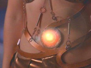 A glowing device worn on the stomach