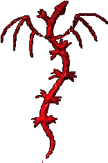 A dragon in flight in red