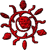 The symbol for Lucifer surrounded by six petals in red